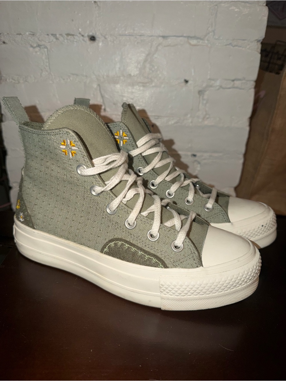 Converse Chuck Taylor All Star Platform Sneakers in Green Embroidered Floral